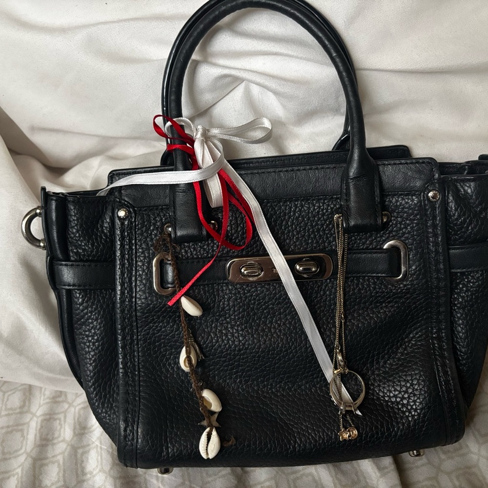 Classic Coach Black Leather Satchel Handbag